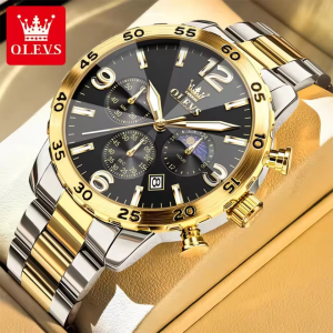 OLEVS 3678 Moon Phase Watches Waterproof Silver Gold Black. - Image 1