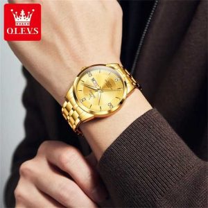 OLEVS 9917 Men's Watch Date Week Display Classic Simple Stainless Steel Waterproof Full Gold. - Image 2