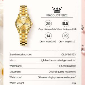 OLEVS 5563 -Stainless Steel Analog Wrist Watch For Women - Full Gold - Image 3