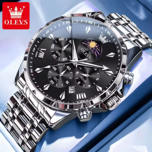 OLEVS 3653 Men Watch Silver Black - Image 2