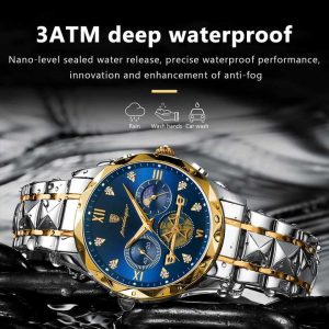 POEDAGAR 996 Original Chronograph Men's Wrist Watch Silver Gold Blue. - Image 2