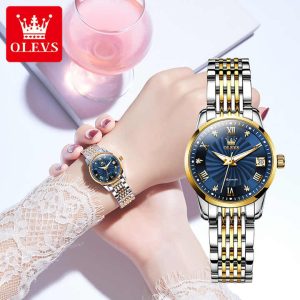 Olevs 6630 Waterproof Ladies Mechanical Watch Silver Gold Blue. - Image 4