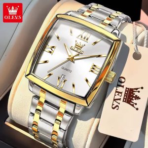 OLEVS 2969 Waterproof Chronometer Date Display Business Hand Watch Silver Gold White. - Image 1