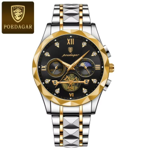 POEDAGAR 996 Original Chronograph Men's Wrist Watch Silver Gold Black.