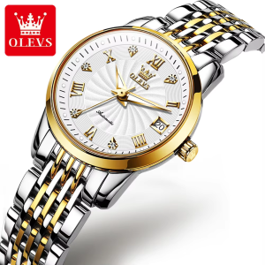 Olevs 6630 Waterproof Ladies Mechanical Watch Silver Gold White.