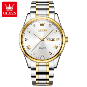 OLEVS 5563 -Stainless Steel Analog Wrist Watch For Male - Silver Gold - Image 1