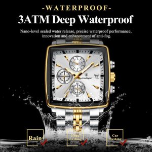 POEDAGAR 866 Square Luxury Quartz Watch Silver Gold White - Image 2