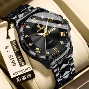 POEDAGAR 883 Stainless Steel Fashion Male Watch Full Black. - Image 1