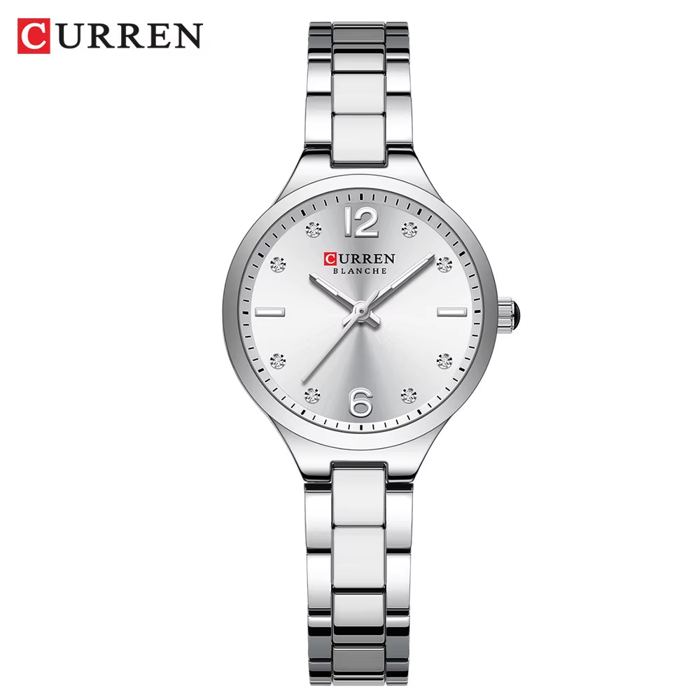 CURREN 9105 Casual Watches for Women Stainless Steel Silver White.