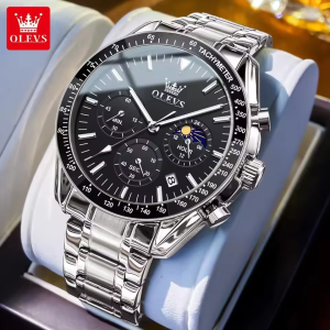 OLEVS 3618 Multifunctional Chronograph Watch Silver Black. - Image 3