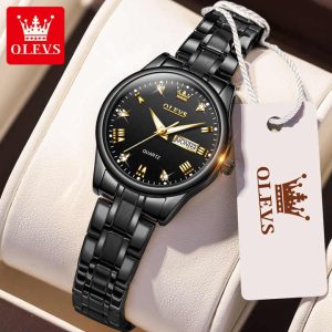 OLEVS 5563 -Stainless Steel Analog Wrist Watch For Women - Full Black - Image 1