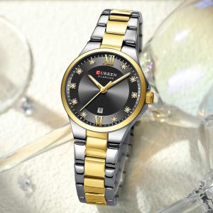 CURREN 9107 Women's Watch Calendar Stainless Steel Waterproof Luminous Clock Gold Black. - Image 2
