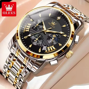OLEVS 2892 Classic Fashion Chronograph WristWatch Waterproof Gold Black.