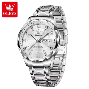 OLEVS 5609 Mens Watches Rhombus Design Stainless Steel Waterproof Silver White. - Image 3