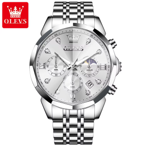 OLEVS 3670 Original Luxury Men's Waterproof Wristwatch Silver White. - Image 1