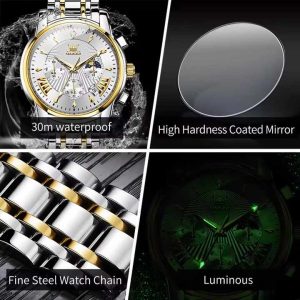 OLEVS 2892 Classic Fashion Chronograph WristWatch Waterproof Gold White. - Image 3