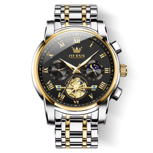OLEVS 2859 Original Watch For Men Silver Gold Black. - Image 1