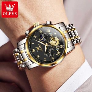 OLEVS 2859 Original Watch For Men Silver Gold Black. - Image 2