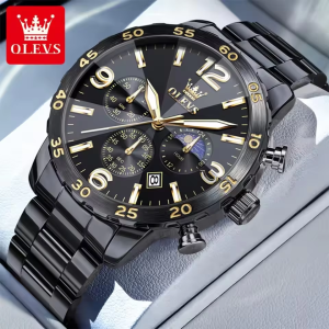 OLEVS 3678 Moon Phase Watches Waterproof Black. - Image 1