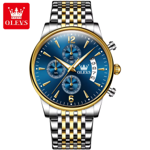 Olevs 2867 Watch For Male Stainless Steel Waterproof Silver Gold Blue. - Image 1