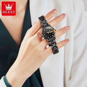 OLEVS 5563 -Stainless Steel Analog Wrist Watch For Women - Full Black - Image 4
