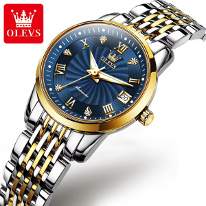 Olevs 6630 Waterproof Ladies Mechanical Watch Silver Gold Blue.