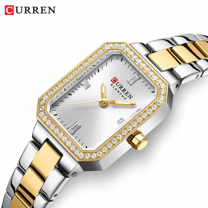 CURREN New Ladies Watch 9102 Classic Luxury Stainless Steel Bracelet Diamond Silver White.