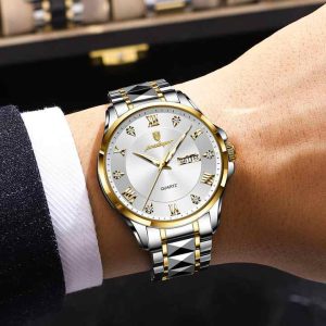 POEDAGAR 883 Stainless Steel Fashion Male Watch Silver Gold White. - Image 4