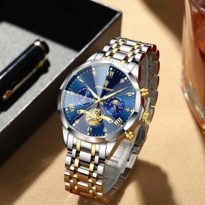POEDAGAR 938 Male Luminous Waterproof Hands Wristwatches Gold Blue. - Image 3