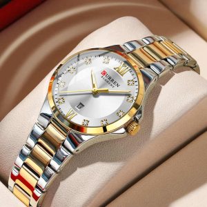 CURREN 9107 Women's Watch Calendar Stainless Steel Waterproof Luminous Clock Silver Gold White. - Image 3