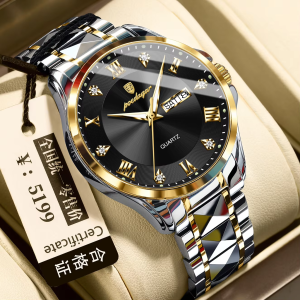 POEDAGAR 883 Stainless Steel Fashion Male Watch Silver Gold Black.