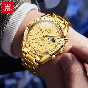 OLEVS 3618 Multifunctional Chronograph Watch Full Gold. - Image 4