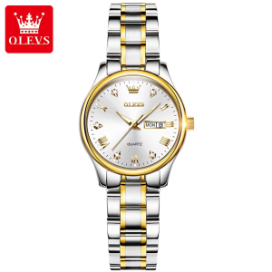 OLEVS 5563 -Stainless Steel Analog Wrist Watch For Women - Silver Gold White - Image 3