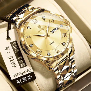 POEDAGAR 883 Stainless Steel Fashion Male Watch Full Gold. - Image 1