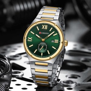 CURREN 8471 Fashion Casual Wrist Watch Silver Gold Green.