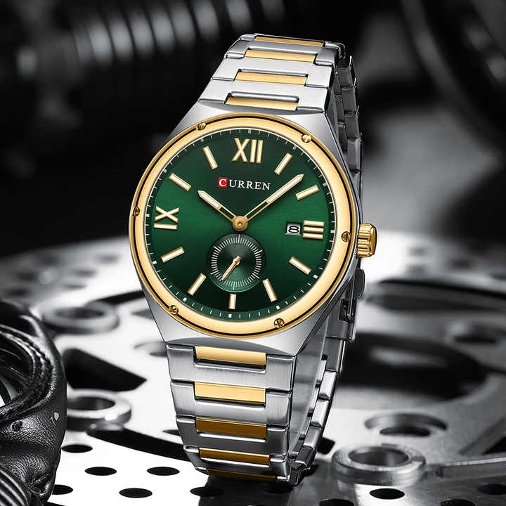 CURREN 8471 Fashion Casual Wrist Watch Silver Gold Green.