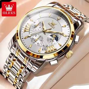 OLEVS 2892 Classic Fashion Chronograph WristWatch Waterproof Gold White. - Image 1