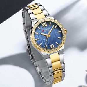 CURREN 9103 Luxury Diamond Watch For Woman Gold Blue. - Image 4