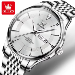 OLEVS 9908 Stainless Steel Men Watch Silver White - Image 1