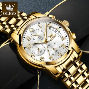 OLEVS 2879 Watch For Male Waterproof Gold White. - Image 3