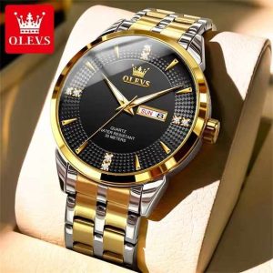 OLEVS 9917 Men's Watch Date Week Display Classic Simple Stainless Steel Waterproof Gold Black. - Image 3