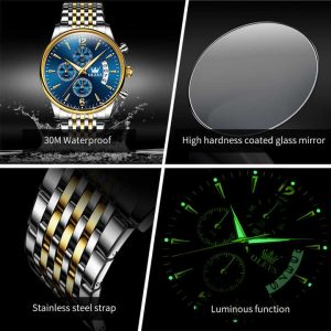 Olevs 2867 Watch For Male Stainless Steel Waterproof Silver Gold Blue. - Image 2