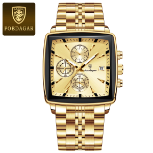 POEDAGAR 866 Square Luxury Quartz Watch Full Gold. - Image 1