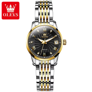 Olevs 6630 Waterproof Ladies Mechanical Watch Silver Gold Black. - Image 3