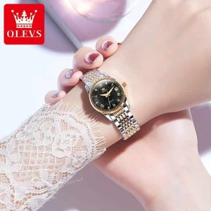 Olevs 6630 Waterproof Ladies Mechanical Watch Silver Gold Black. - Image 2
