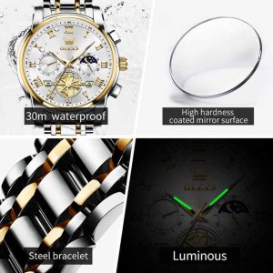 OLEVS 2859 Original Watch For Men Silver Gold White. - Image 3