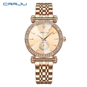 Crrju 5011 for Women Diamond Case Stainless Steel Wrist Watche Gold. - Image 4