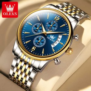 Olevs 2867 Watch For Male Stainless Steel Waterproof Silver Gold Blue. - Image 4