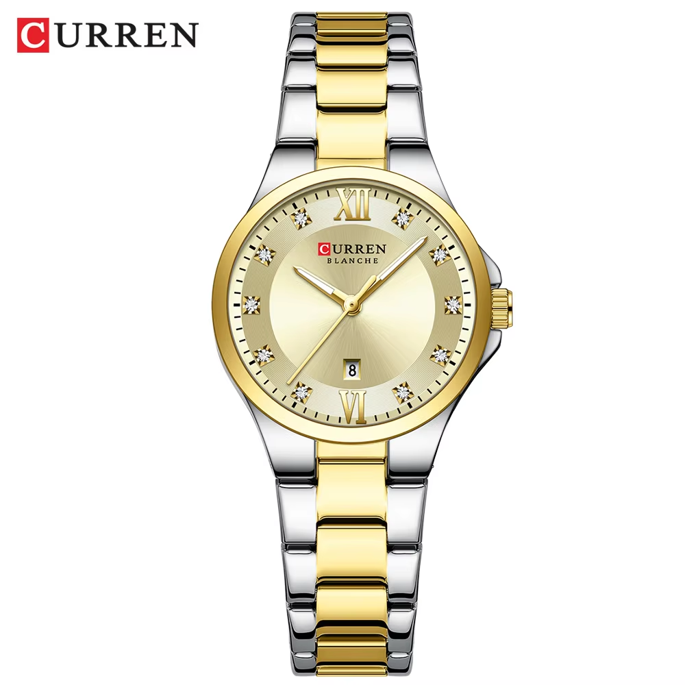 CURREN 9107 Women's Watch Calendar Stainless Steel Waterproof Luminous Clock Gold.