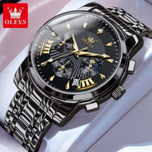 OLEVS 2892 Classic Fashion Chronograph WristWatch Waterproof Full Black. - Image 1